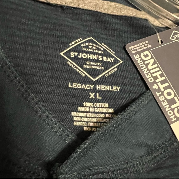 St. John's Bay XL Navy Long Sleeve Henley Shirt | Soft Cotton Blend - Picture 6 of 7